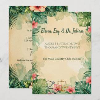 Convite Casamento com aquarela havaiana de médico advogado