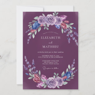 Convite Casamento com Aquarela Índigo Ameixa