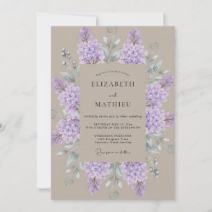 Convite Casamento com Aquarela Lilás-Toupeira