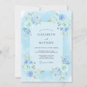 Convite Casamento com Aquarela Luminosa Azul Céu