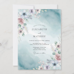 Convite Casamento com Aquarela Luminosa Turquesa