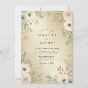 Convite Casamento com Aquarela Luxuosa de Champanhe