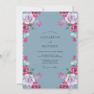 Convite Casamento com Aquarela Magenta Ardósia