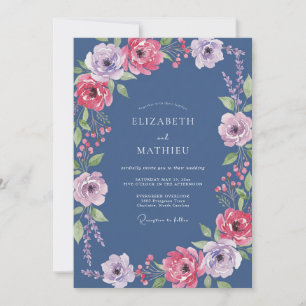 Convite Casamento com Aquarela Magenta Ardósia Costeira