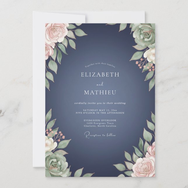 Convite Casamento com Aquarela Mauve Ardósia (Frente)