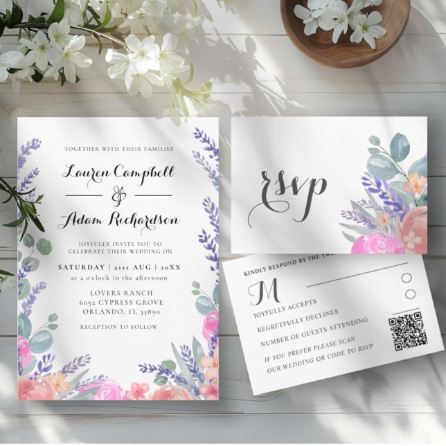 Convite Casamento com Aquarela Moderna de Eucalipto e Lava (Criador carregado)