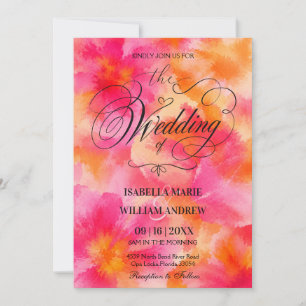 Convite Casamento com Aquarela Moderna Laranja Rosa Quente