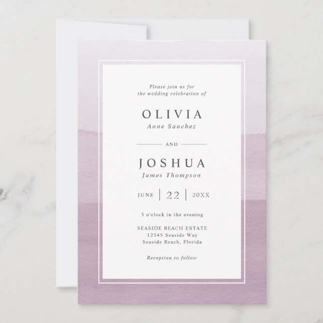 Convite Casamento com Aquarela Moderna Roxa (Frente)