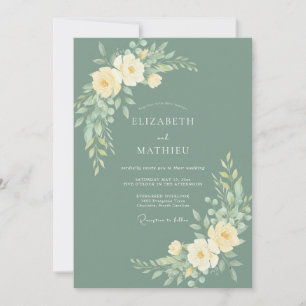 Convite Casamento com Aquarela Orgânica em Verde Sálvia