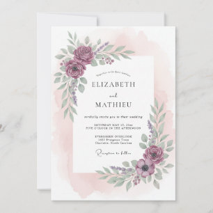 Convite Casamento com Aquarela Plúmbea Graciosa
