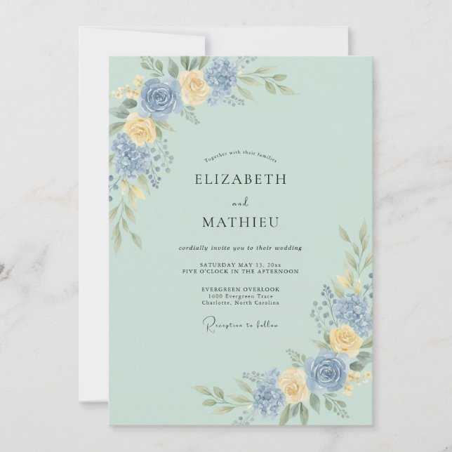 Convite Casamento com Aquarela Refinada em Verde Salvia (Frente)