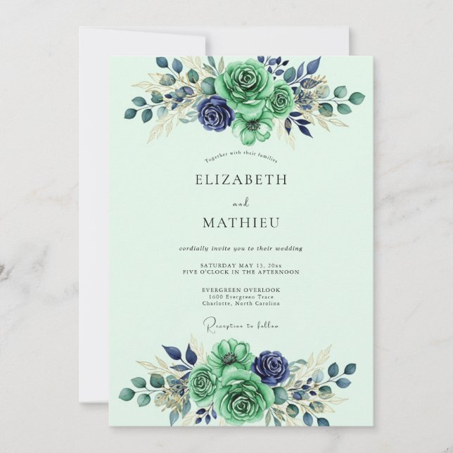 Convite Casamento com Aquarela Refined Verde Menta (Frente)