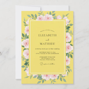 Convite Casamento com Aquarela Rosa Canário