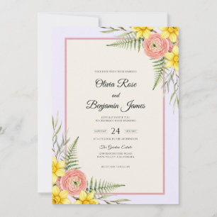 Convite Casamento com Aquarela Rosa e Limão