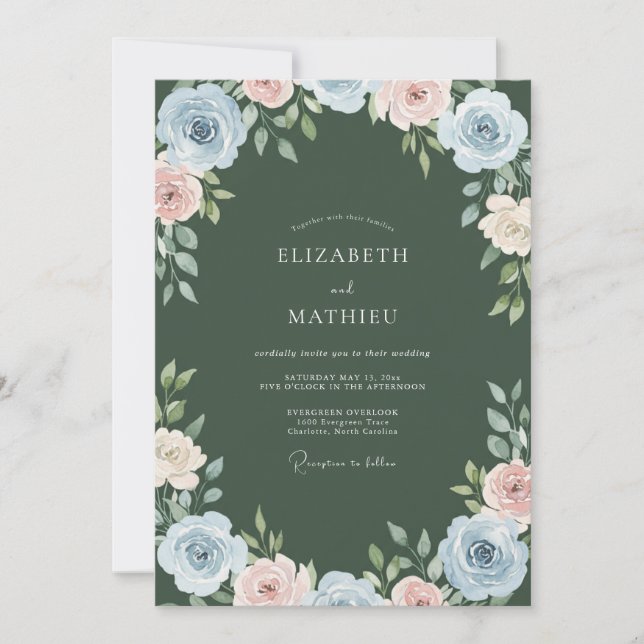 Convite Casamento com Aquarela Rosa Empoeirada (Frente)