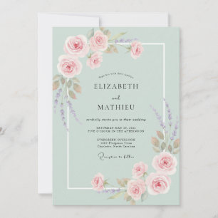 Convite Casamento com Aquarela Rosa Espuma do Mar
