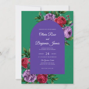 Convite Casamento com Aquarela Roxa Esmeralda