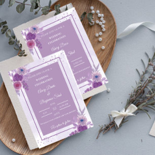 Convite Casamento com aquarela roxa minimalista