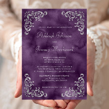Casamento com Aquarela Roxa Prata Vintage