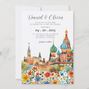Convite Casamento com Aquarela Russa de Moscou