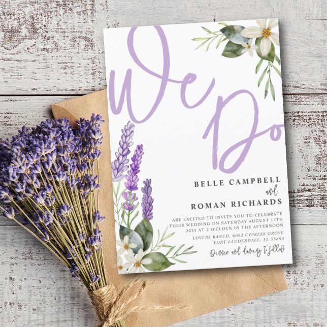 Convite Casamento com Aquarela Rústica de Lavanda e Folhag (Criador carregado)