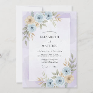 Convite Casamento com Aquarela Serena de Lavanda