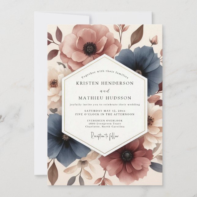 Convite Casamento com Aquarela Slate Mauve (Frente)