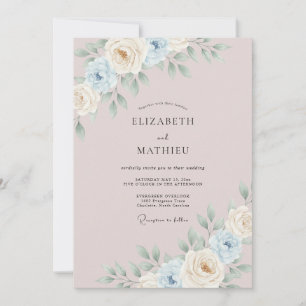 Convite Casamento com Aquarela Sofisticada em Bege Rosa