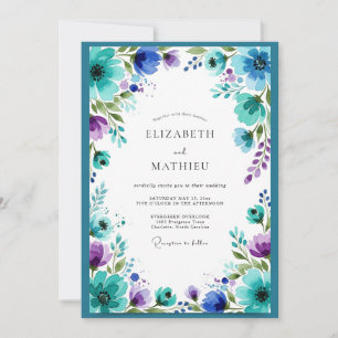 Convite Casamento com Aquarela Sonhadora em Verde-azulado