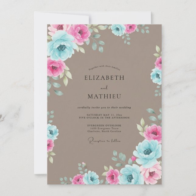 Convite Casamento com Aquarela Suave Bege (Frente)