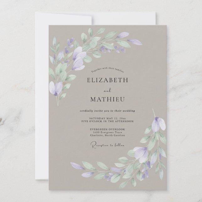 Convite Casamento com Aquarela Suave de Cogumelo (Frente)