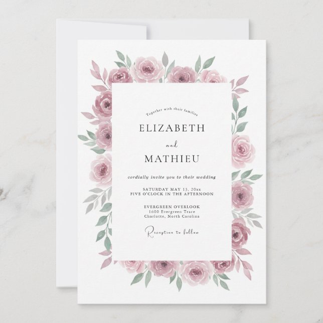 Convite Casamento com Aquarela Sutil Malva (Frente)