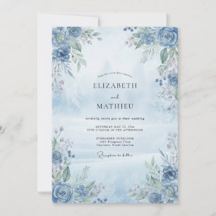 Convite Casamento com Aquarela Tranquila Azul Céu