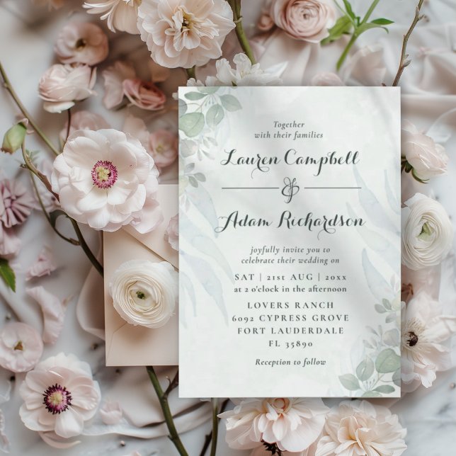 Convite Casamento com Aquarela Verde de Eucalipto Rústico (Criador carregado)