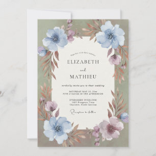 Convite Casamento com Aquarela Violeta Azulada