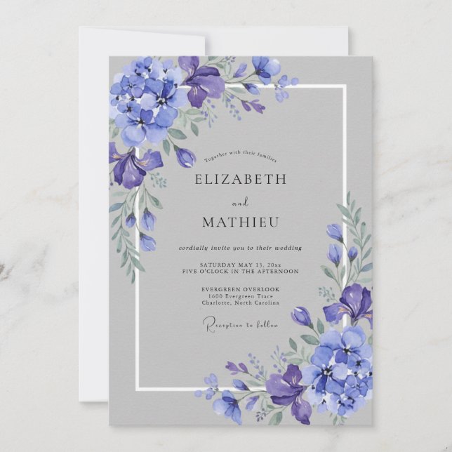 Convite Casamento com Aquarela Violeta Elegante (Frente)