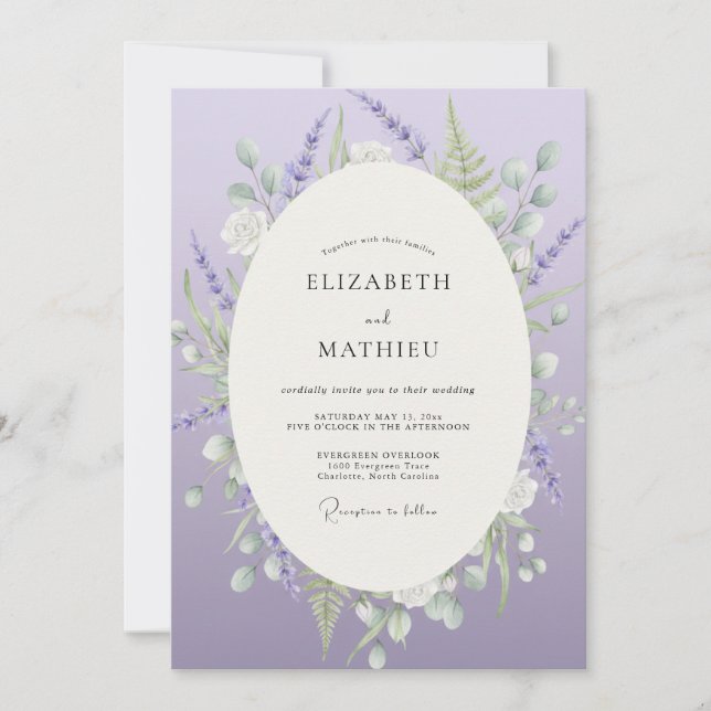 Convite Casamento com Aquarela Violeta Luxo (Frente)