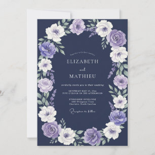Convite Casamento com Aquarela Violeta Meia-Noite