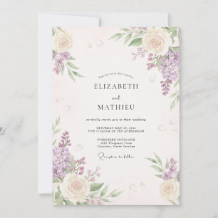 Convite Casamento com Aquarela Violeta Wisteria