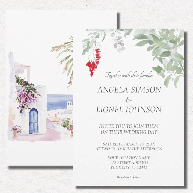 Convite Casamento com Aquarelas da Aldeia de Marrocos Boug (Criador carregado)
