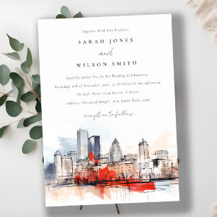 Convite Casamento com Aquarelas da Cidade de Boston Massac