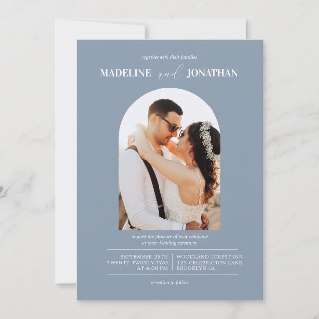 Convite Casamento com Arca Azul de Fotografias Moderna Min (Frente)