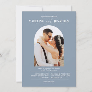 Convite Casamento com Arca Azul de Fotografias Moderna Min