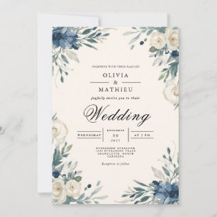 Convite Casamento com Arca Botânica Floral de marinho