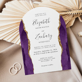 Convite Casamento com Arca de Agata Dourada Roxo Chic