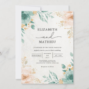 Convite Casamento com Arca Floral de Teal Peach