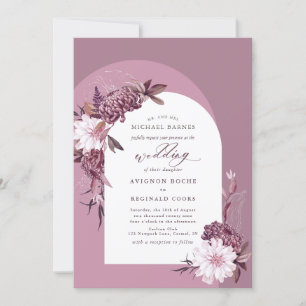Convite Casamento com Arca Floral Púrpura Violenta Sem Mud