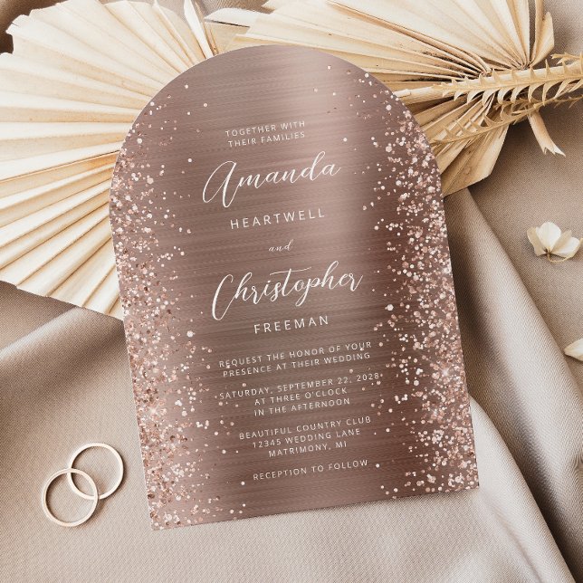 Convite Casamento com Arca Glitter Metálica com rosa Doura (Criador carregado)