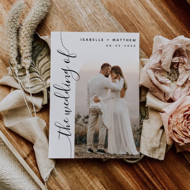 Convite Casamento com Arch de Fotografia de Script Vertica (Criador carregado)