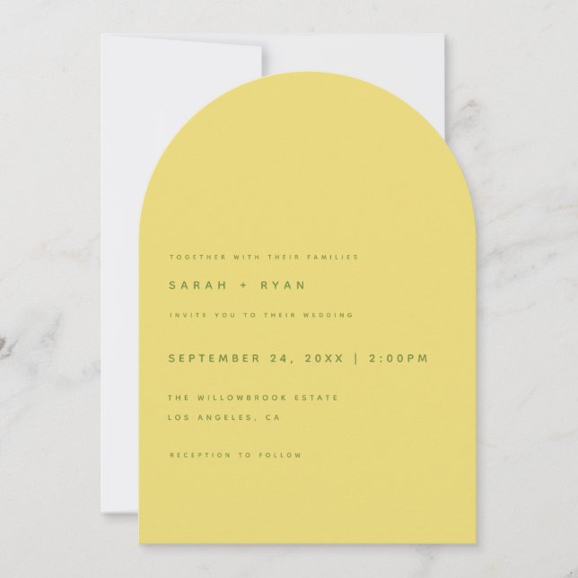 Convite Casamento com Arco Amarelo Limão Moderno Minimalis (Frente)